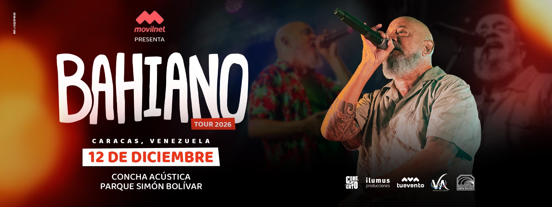 Movilnet presenta Bahiano Tour 2026. Caracas, Venezuela, 12 de diciembre. Concha Acústica Parque Simón Bolívar