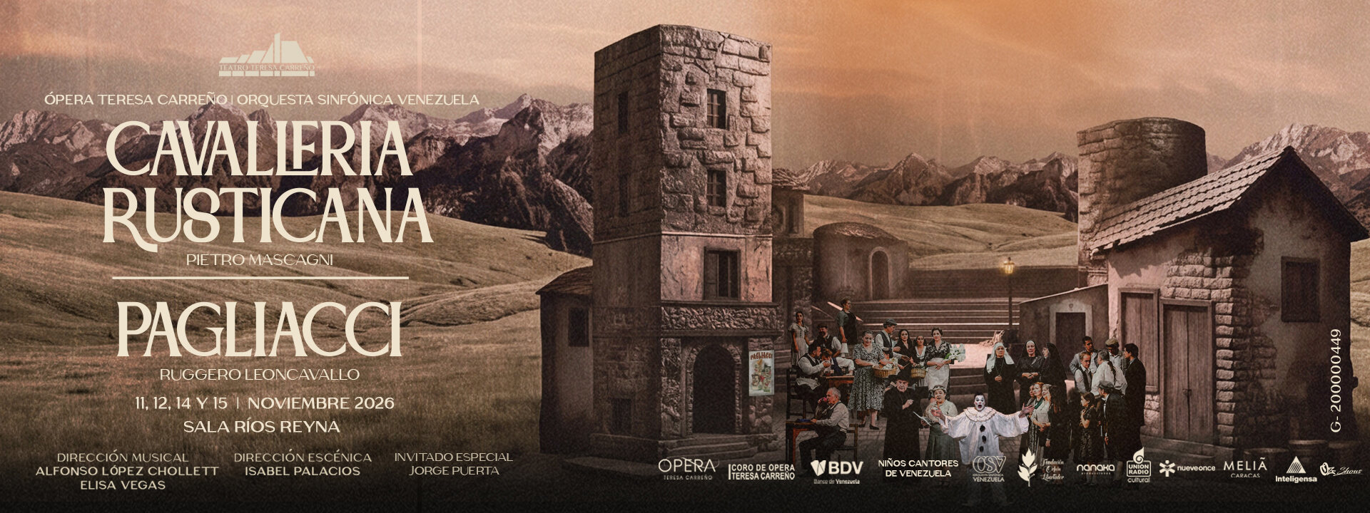 Cavalleria Rusticana y Pagliacci: 11, 12, 14 y 15 de noviembre de 2026, Sala Ríos Reyna del Teatro Teresa Carreño