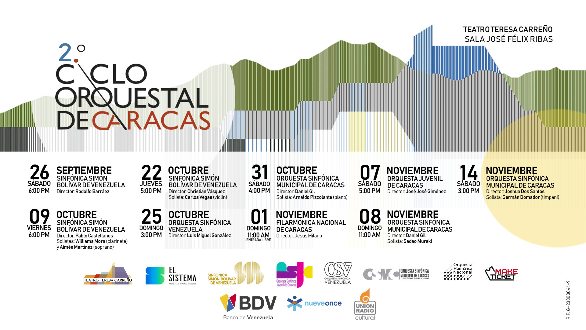 2° Ciclo Orquestal de Caracas: programación del 26 de septiembre al 14 de noviembre en la Sala José Félix Ribas del Teatro Teresa Carreño