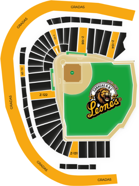 Plano del estadio para Juegos A con las zonas a la venta, incluidas las gradas
